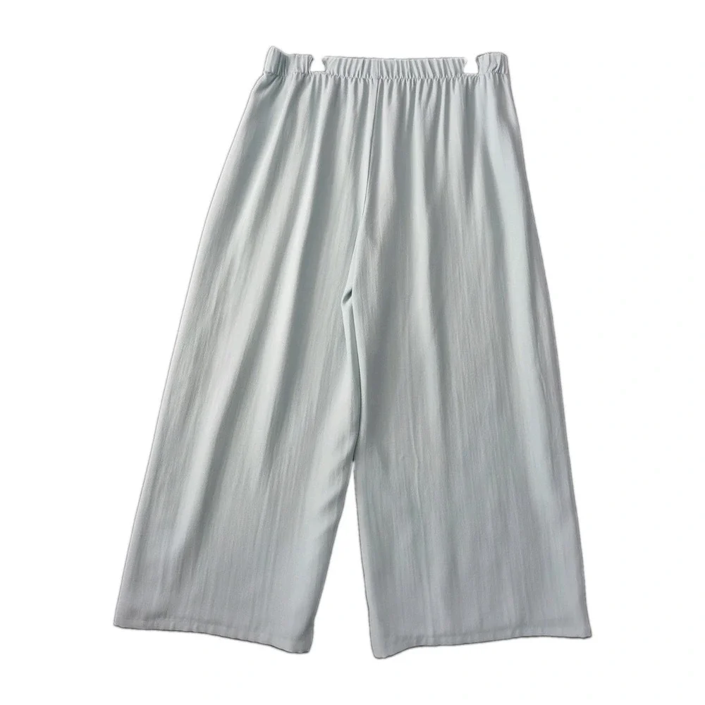 NWT Eileen Fisher Silk Georgette Crepe Wide Ankle Pant Pool LP $278 Quiet Luxury